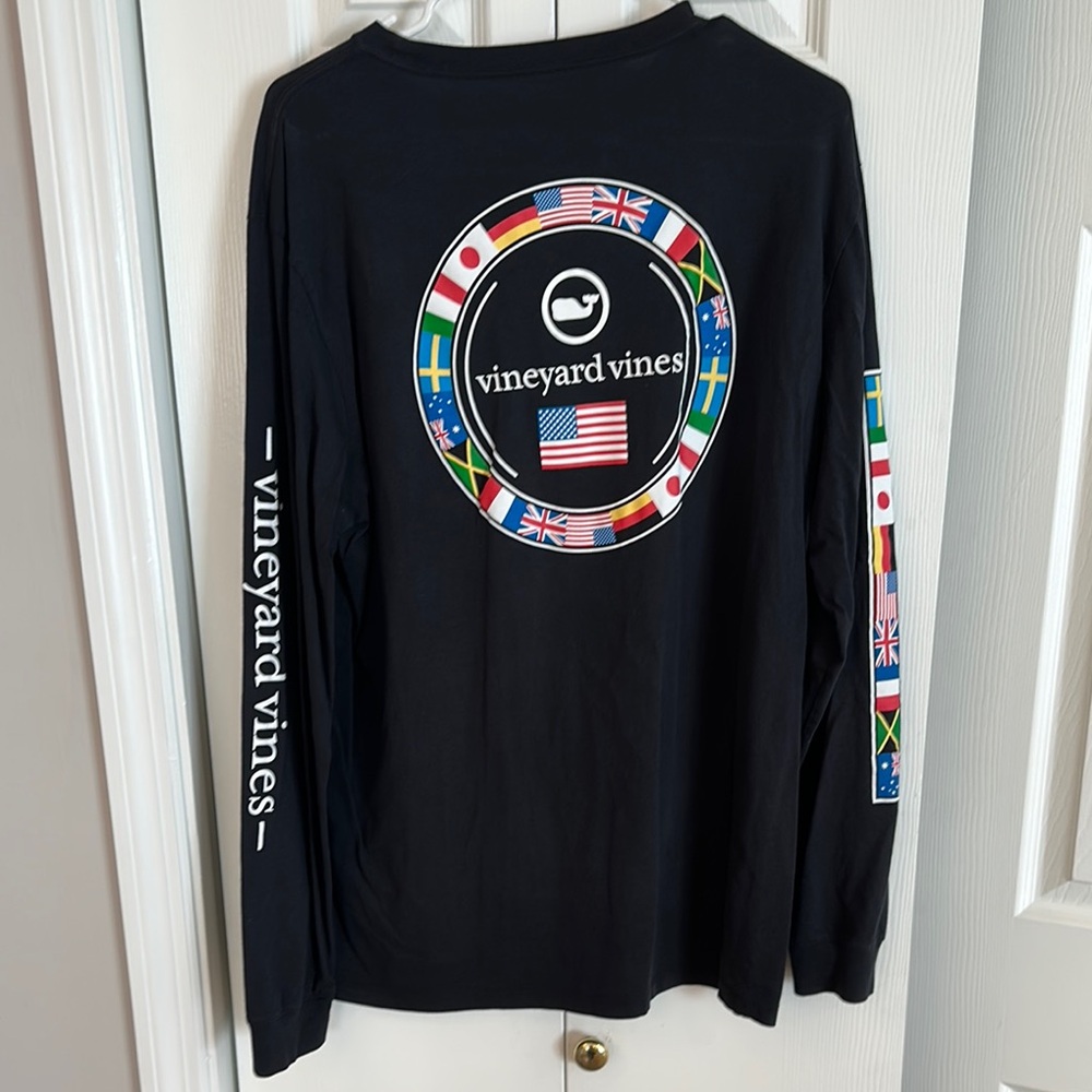 Vineyard Vines Black Long Sleeve Shirt with Flag Accents